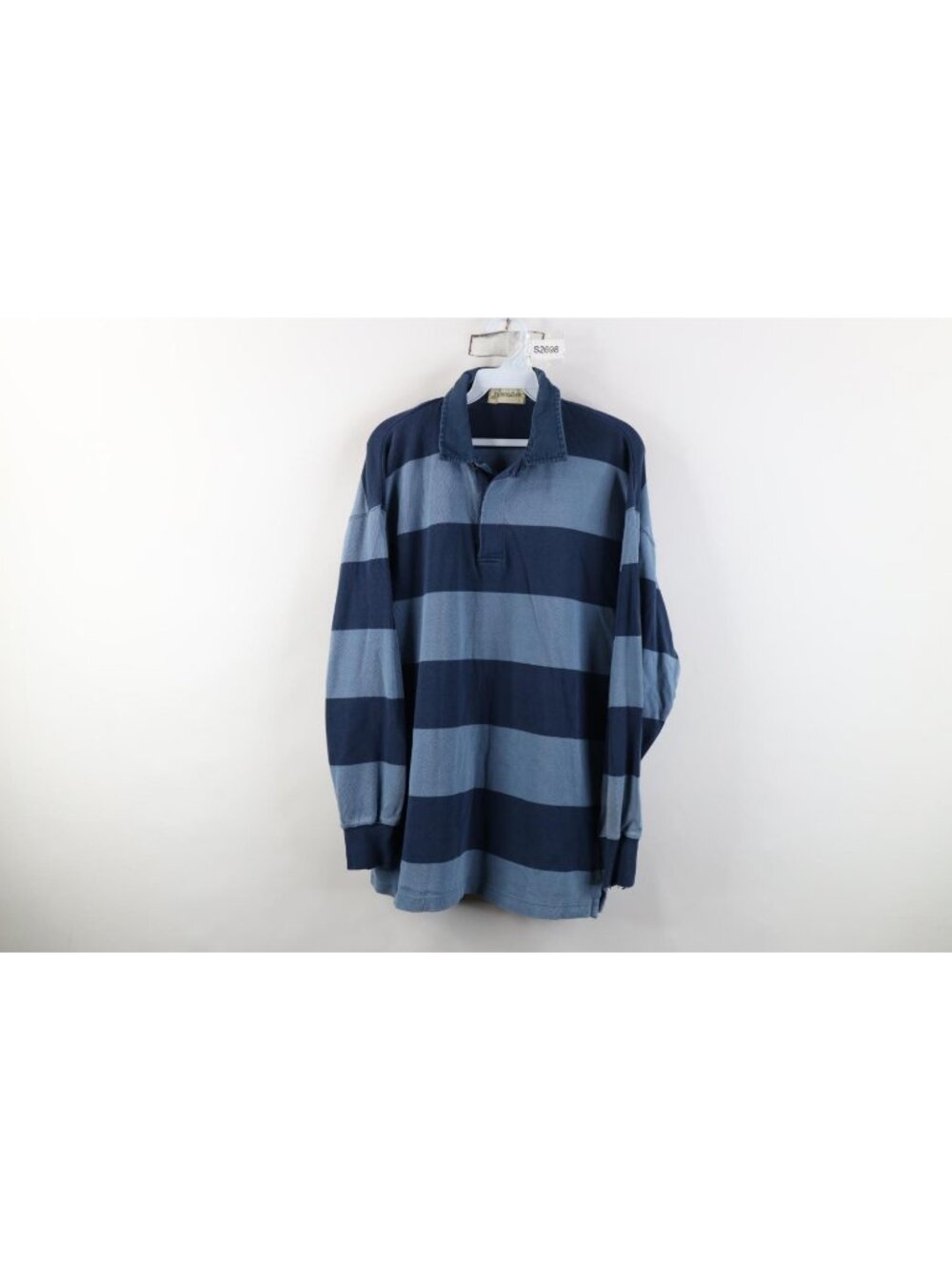 Vtg 90s Streetwear Mens Large Distressed Heavy Striped Long Sleeve Rugby Polo